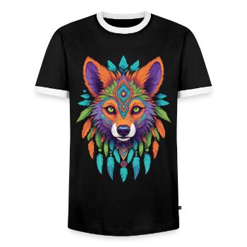 Spirit Schakal Mandala Esoterik Kunst - Männer Kontrast-T-Shirt - Schwarz/Weiß - Vorne - AI Model Female 172 light (172cm) & AI Model Male 178 light (178cm)