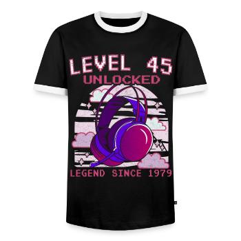 45e anniversaire - 45 ans Niveau 45 débloqué - T-shirt contrasté Homme - noir/blanc - Devant - AI Model Female 172 light (172cm) & AI Model Male 178 light (178cm)