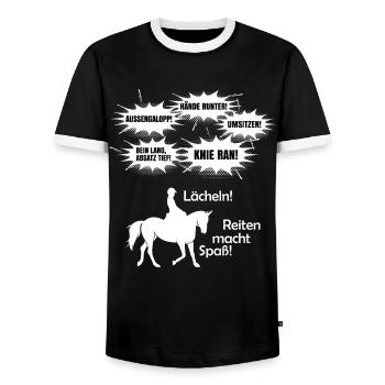 Reiten macht Spaß! Reitlehrer Kommandos - Männer Kontrast-T-Shirt - Schwarz/Weiß - Vorne - AI Model Female 172 light (172cm) & AI Model Male 178 light (178cm)