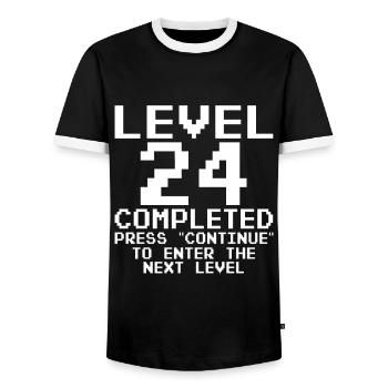 24th Birthday Gamer Level 24 Complete 24 Years - Men's Ringer Shirt - black/white - Front - AI Model Female 172 light (172cm) & AI Model Male 178 light (178cm)