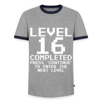 Level 16 Complete Gamer 16 Jahre Zocker - Männer Kontrast-T-Shirt - Grau/Navy  - Vorne - AI Model Female 172 light (172cm) & AI Model Male 178 light (178cm)
