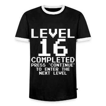 Level 16 Complete Gamer 16 Jahre Zocker - Männer Kontrast-T-Shirt - Schwarz/Weiß - Vorne - AI Model Female 172 light (172cm) & AI Model Male 178 light (178cm)