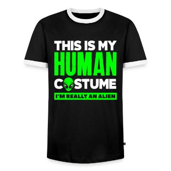 Human Costume Alien Lover - Men's Ringer Shirt - black/white - Front - AI Model Female 172 light (172cm) & AI Model Male 178 light (178cm)