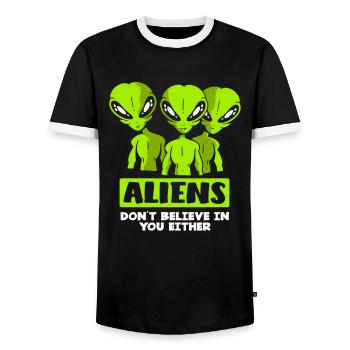 Alien Aliens - Men's Ringer Shirt - black/white - Front - AI Model Female 172 light (172cm) & AI Model Male 178 light (178cm)