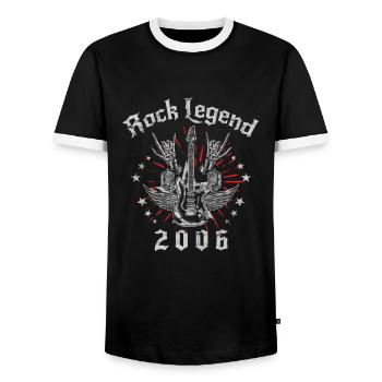 2006 Birthday Rock Legends Guitar - Men's Ringer Shirt - black/white - Front - AI Model Female 172 light (172cm) & AI Model Male 178 light (178cm)