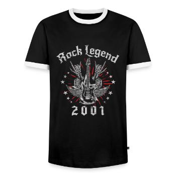 2001 Birthday Rock Legends Guitar - Men's Ringer Shirt - black/white - Front - AI Model Female 172 light (172cm) & AI Model Male 178 light (178cm)