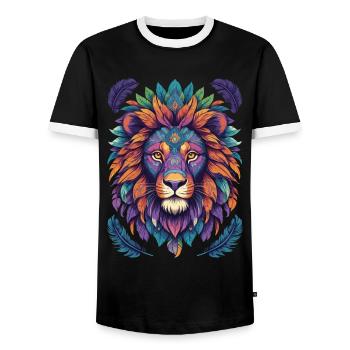 Lion Mandala Spirit Animal Yoga Meditation - Men's Ringer Shirt - black/white - Front - AI Model Female 172 light (172cm) & AI Model Male 178 light (178cm)