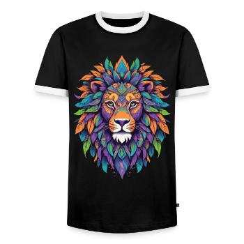 Spiritual Lion Mandala Power Animal Design - Men's Ringer Shirt - black/white - Front - AI Model Female 172 light (172cm) & AI Model Male 178 light (178cm)
