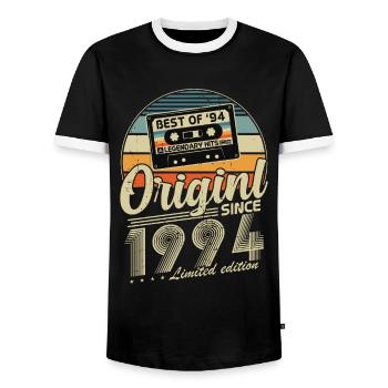 Original Since 1994 Vintage Birthday Gift - Men's Ringer Shirt - black/white - Front - AI Model Female 172 light (172cm) & AI Model Male 178 light (178cm)