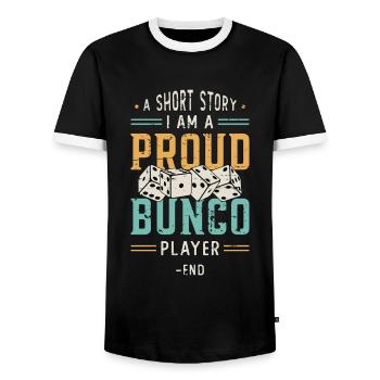Bunco Player A Short Story I Am A Bunco Game Lover - Men's Ringer Shirt - black/white - Front - AI Model Female 172 light (172cm) & AI Model Male 178 light (178cm)