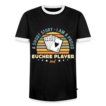 Euchre Player Une petite histoire Je suis un Euchre Lover - T-shirt contrasté Homme - noir/blanc - Devant - AI Model Female 172 light (172cm) & AI Model Male 178 light (178cm)