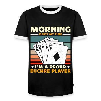 Euchre Player Morning Is Not My Time Playing Cards - Männer Kontrast-T-Shirt - Schwarz/Weiß - Vorne - AI Model Female 172 light (172cm) & AI Model Male 178 light (178cm)