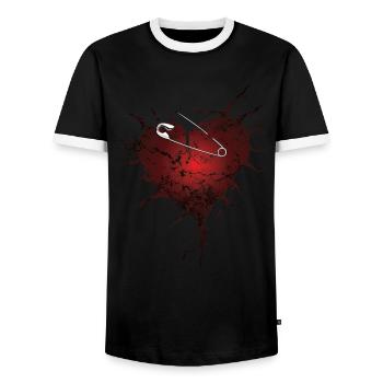 Cracks Heart and Safety Pins Gift - Men's Ringer Shirt - black/white - Front - AI Model Female 172 light (172cm) & AI Model Male 178 light (178cm)