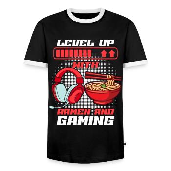 Ramen Und Gaming Japan Anime Manga Otaku - Männer Kontrast-T-Shirt - Schwarz/Weiß - Vorne - AI Model Female 172 light (172cm) & AI Model Male 178 light (178cm)