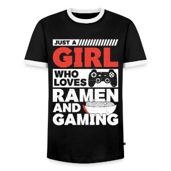 Ramen Und Gaming Japan Anime Manga Otaku - Männer Kontrast-T-Shirt - Schwarz/Weiß - Vorne - AI Model Female 172 light (172cm) & AI Model Male 178 light (178cm)