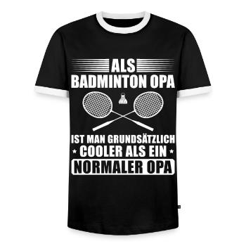 Badminton Opa Federball Vatertag Großvater - Männer Kontrast-T-Shirt - Schwarz/Weiß - Vorne - AI Model Female 172 light (172cm) & AI Model Male 178 light (178cm)