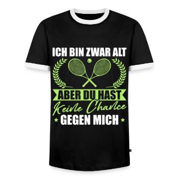 Tennis Papa Ich bin zwar alt Tennisspieler - Männer Kontrast-T-Shirt - Schwarz/Weiß - Vorne - AI Model Female 172 light (172cm) & AI Model Male 178 light (178cm)