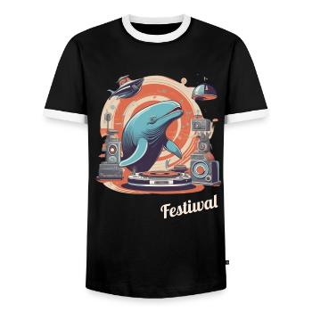 Festiwal Whale Party Festival EDM Music - Men's Ringer Shirt - black/white - Front - AI Model Female 172 light (172cm) & AI Model Male 178 light (178cm)