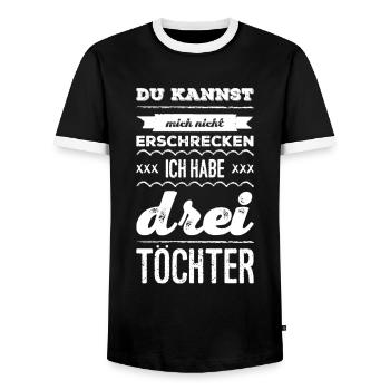 Fête des pères de papa - Trois filles - T-shirt contrasté Homme - noir/blanc - Devant - AI Model Female 172 light (172cm) & AI Model Male 178 light (178cm)