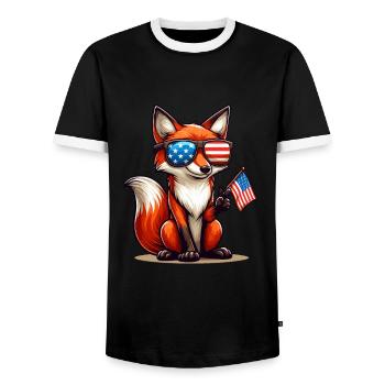 Fox America Independence Day 4th of July Funny - Men's Ringer Shirt - black/white - Front - AI Model Female 172 light (172cm) & AI Model Male 178 light (178cm)