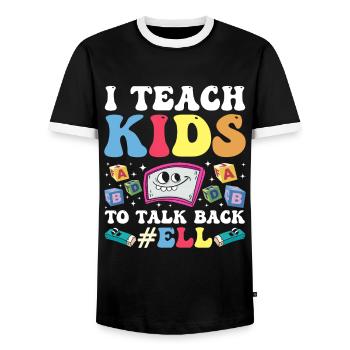 English Teacher English Learner ELL Teacher - Men's Ringer Shirt - black/white - Front - AI Model Female 172 light (172cm) & AI Model Male 178 light (178cm)