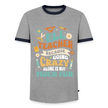 Englischlehrer Englischlerner ELL-Lehrer - Männer Kontrast-T-Shirt - Grau/Navy  - Vorne - AI Model Female 172 light (172cm) & AI Model Male 178 light (178cm)