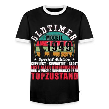 Oldtimer Baujahr 1949 Jahrgang Geburtstag Geschenk - Männer Kontrast-T-Shirt - Schwarz/Weiß - Vorne - AI Model Female 172 light (172cm) & AI Model Male 178 light (178cm)