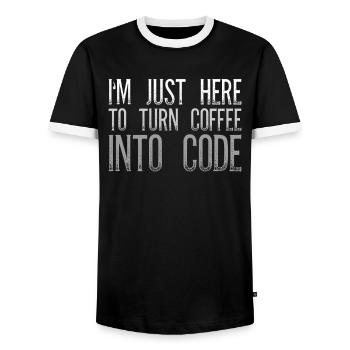 Je suis juste là pour le café en code - T-shirt contrasté Homme - noir/blanc - Devant - AI Model Female 172 light (172cm) & AI Model Male 178 light (178cm)