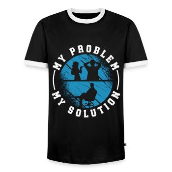 Assistante sociale Mon problème Mon pictogramme Papa Maman - T-shirt contrasté Homme - noir/blanc - Devant - AI Model Female 172 light (172cm) & AI Model Male 178 light (178cm)