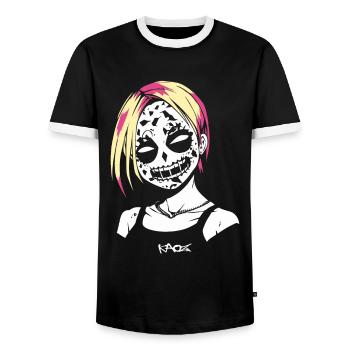 Crazy Alternative Anime Girl - Men's Ringer Shirt - black/white - Front - AI Model Female 172 light (172cm) & AI Model Male 178 light (178cm)