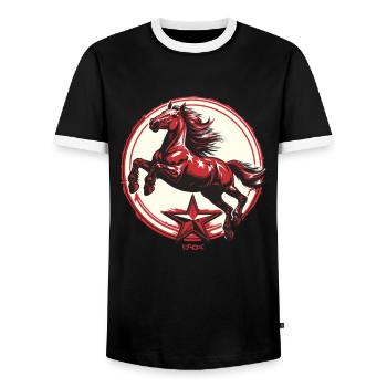 Cheval de propagande de l’étoile rouge - T-shirt contrasté Homme - noir/blanc - Devant - AI Model Female 172 light (172cm) & AI Model Male 178 light (178cm)