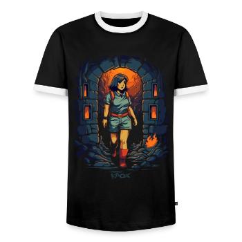Explore the dungeon with Dora - Men's Ringer Shirt - black/white - Front - AI Model Female 172 light (172cm) & AI Model Male 178 light (178cm)