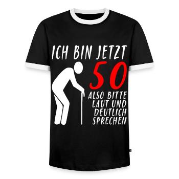 50er Geburtstag Mann | Ich bin 50 Geburtstag - Männer Kontrast-T-Shirt - Schwarz/Weiß - Vorne - AI Model Female 172 light (172cm) & AI Model Male 178 light (178cm)