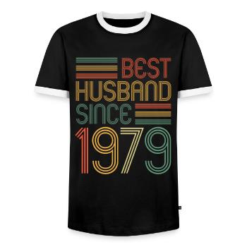 Best husband since 1979 45th wedding anniversary - Men's Ringer Shirt - black/white - Front - AI Model Female 172 light (172cm) & AI Model Male 178 light (178cm)