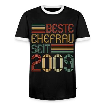 Best wife since 2009 15th wedding anniversary - Men's Ringer Shirt - black/white - Front - AI Model Female 172 light (172cm) & AI Model Male 178 light (178cm)