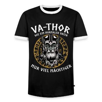Vathor - Father's Day Father's Day Gift Viking - Men's Ringer Shirt - black/white - Front - AI Model Female 172 light (172cm) & AI Model Male 178 light (178cm)