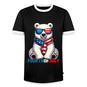 Independence Day, USA, America, Polar Bear, American - Men's Ringer Shirt - black/white - Front - AI Model Female 172 light (172cm) & AI Model Male 178 light (178cm)