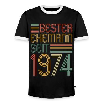 Best husband since 1974 50th wedding anniversary - Men's Ringer Shirt - black/white - Front - AI Model Female 172 light (172cm) & AI Model Male 178 light (178cm)