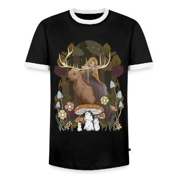 Conte de fées Conte de fées Personnage Fille Forêt Nature Cerf - T-shirt contrasté Homme - noir/blanc - Devant - AI Model Female 172 light (172cm) & AI Model Male 178 light (178cm)