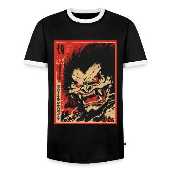 Parody Japanese Yokai Fantasy Movie - Men's Ringer Shirt - black/white - Front - AI Model Female 172 light (172cm) & AI Model Male 178 light (178cm)