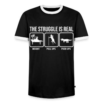 Der Kampf Ist Ein Echtes T-Rex Dinosaurier Fitness - Männer Kontrast-T-Shirt - Schwarz/Weiß - Vorne - AI Model Female 172 light (172cm) & AI Model Male 178 light (178cm)