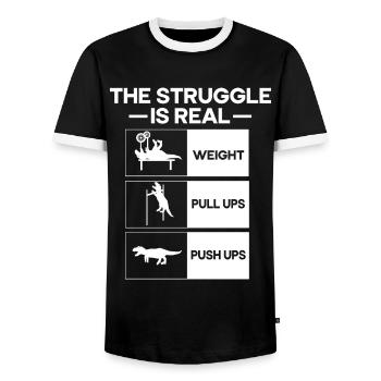 Der Kampf Ist Ein Echtes T-Rex Dinosaurier Fitness - Männer Kontrast-T-Shirt - Schwarz/Weiß - Vorne - AI Model Female 172 light (172cm) & AI Model Male 178 light (178cm)