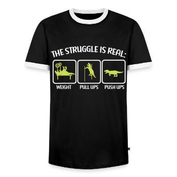 Der Kampf Ist Ein Echtes T-Rex Dinosaurier Fitness - Männer Kontrast-T-Shirt - Schwarz/Weiß - Vorne - AI Model Female 172 light (172cm) & AI Model Male 178 light (178cm)