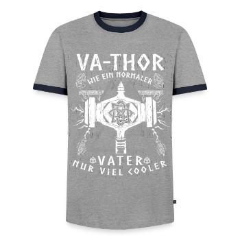 Vathor - Father's Day Father's Day Gift Viking - Men's Ringer Shirt - grey/navy  - Front - AI Model Female 172 light (172cm) & AI Model Male 178 light (178cm)