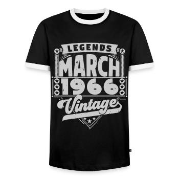 Vintage Anniversary Gift March 1966, March 1966. - Men's Ringer Shirt - black/white - Front - AI Model Female 172 light (172cm) & AI Model Male 178 light (178cm)