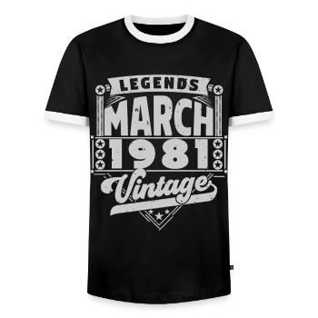 Cadeau Vintage Anniversaire mars 1981, mars 1981. - T-shirt contrasté Homme - noir/blanc - Devant - AI Model Female 172 light (172cm) & AI Model Male 178 light (178cm)