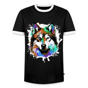 Portrait de tête de chien husky coloré - T-shirt contrasté Homme - noir/blanc - Devant - AI Model Female 172 light (172cm) & AI Model Male 178 light (178cm)