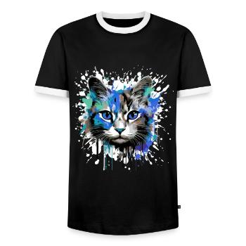 Katze Symbol Kopf Porträt Bunt - Männer Kontrast-T-Shirt - Schwarz/Weiß - Vorne - AI Model Female 172 light (172cm) & AI Model Male 178 light (178cm)