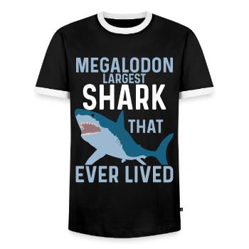 Megalodon Shark Biology Ocean Shark Lover - Men's Ringer Shirt - black/white - Front - AI Model Female 172 light (172cm) & AI Model Male 178 light (178cm)
