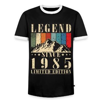 Anniversaire 1985 Millésime 1985 Anniversaire 1985 - T-shirt contrasté Homme - noir/blanc - Devant - AI Model Female 172 light (172cm) & AI Model Male 178 light (178cm)